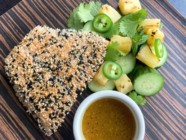 Sesame Crusted Salmon w Charred Pineapple