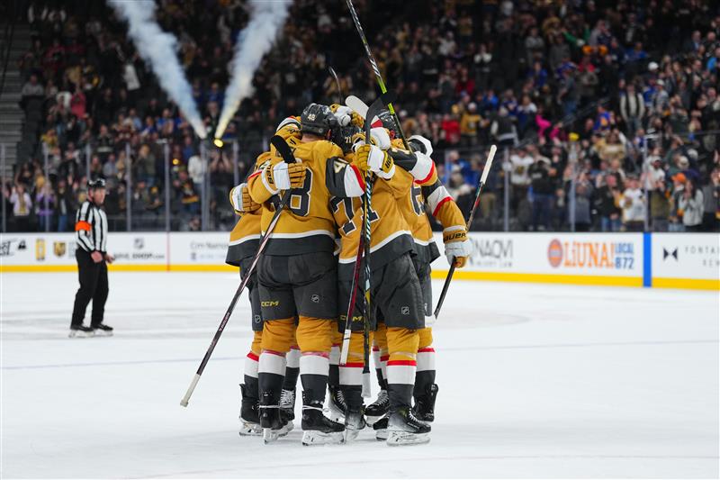 Vegas Golden Knights Players huddled on the ice